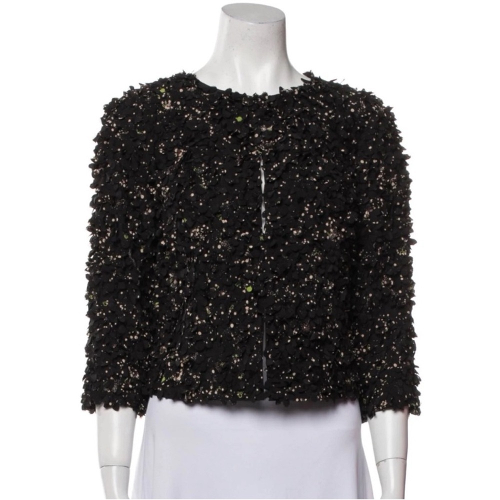 🖤 Tory Burch Silk Textured Petal Blazer Jacket Size 6 Black Rare 🖤